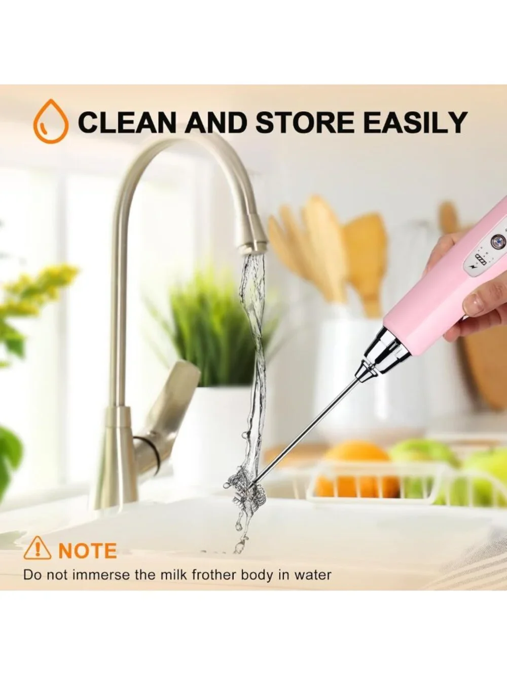 Rechargeable Handheld Milk Frother Wand - Electric Whisk for Latte, Cappuccino